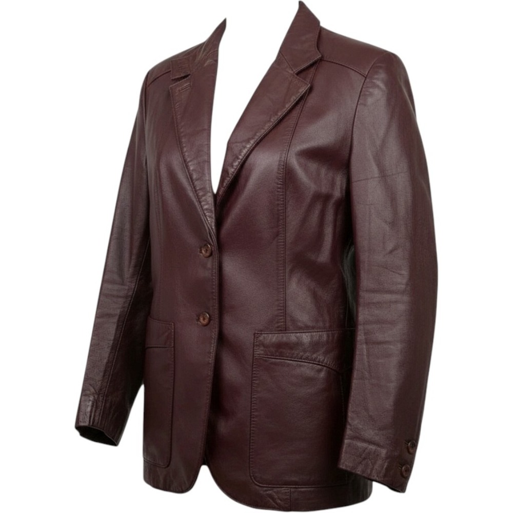 Pre-owned Etienne Aigner Jacket Burgundy‎ Leather Lined Collared  Size 10 Ladies